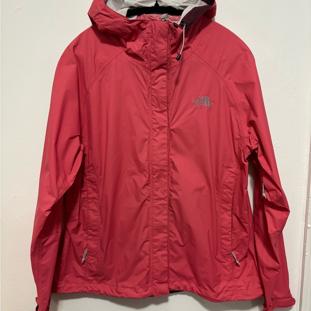 The North Face Red Ski Jacket with Hood and Water-Resistant Material